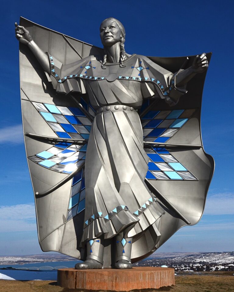 A monument of a Native American woman.