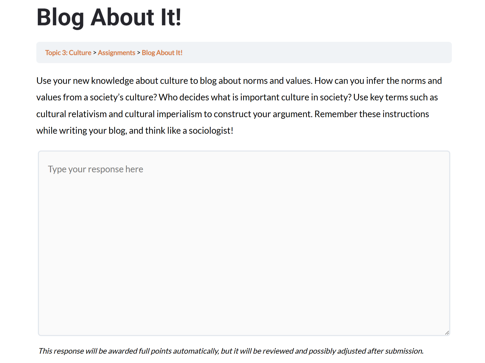 A sample Blog About It writing assignment from Engagement Packages.