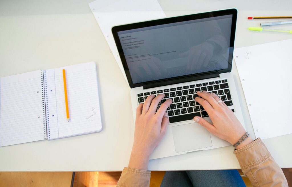 A student working on a computer.